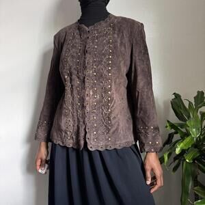 Vintage cowgirl genuine leather Suede jacket with grommet studded details size 3